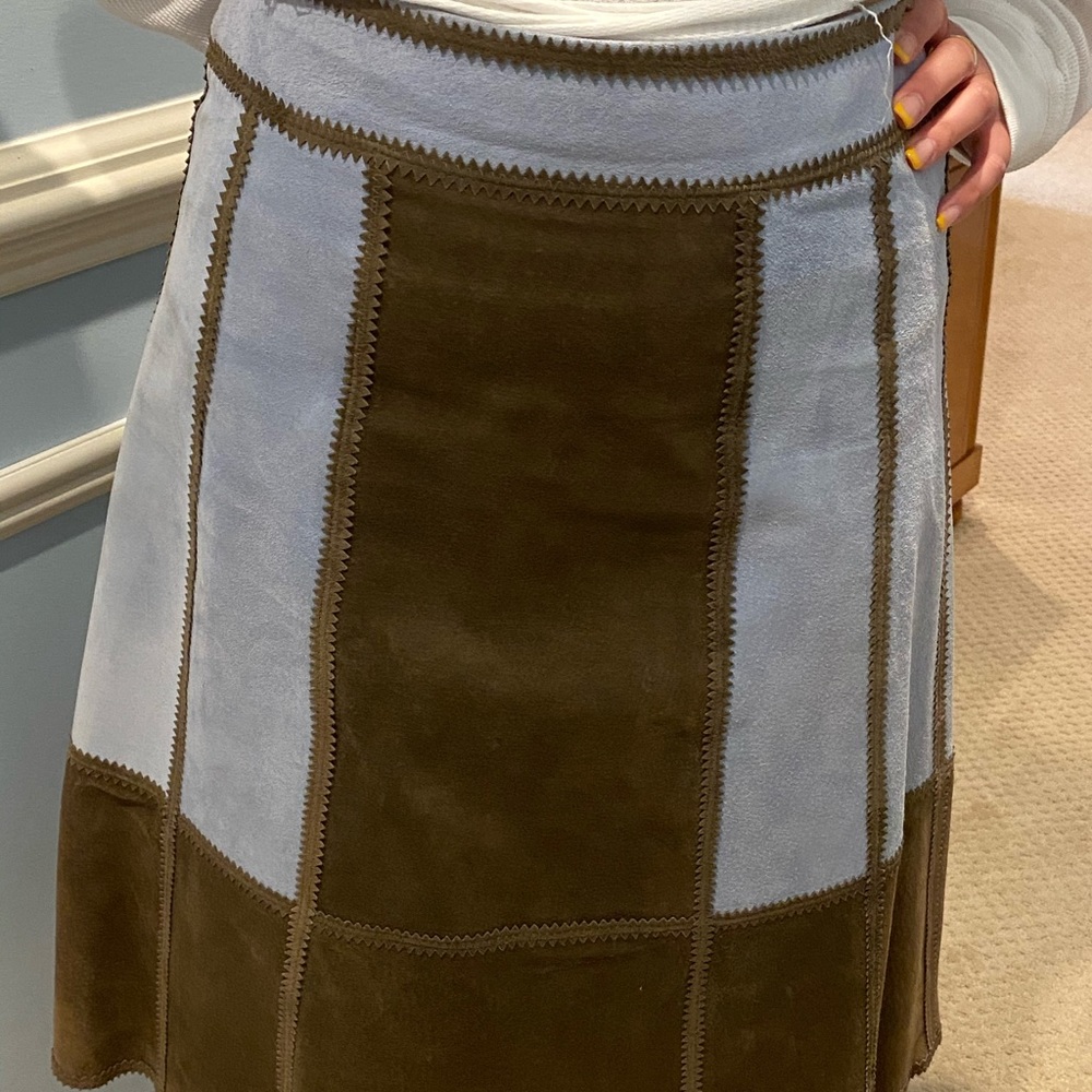 Brown and blue suede skirt